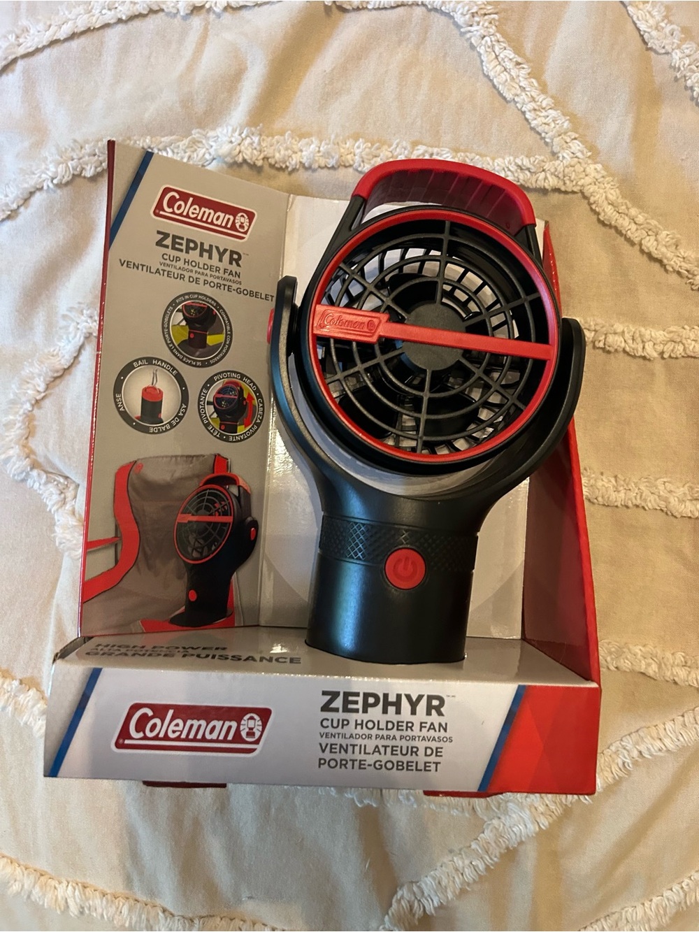 Coleman Red and Black Zephyr Cup Holder Fan Packaging